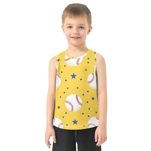 Boys' Tank Top Shirt Baseballs Dots Stars Yellow Background Pattern Sleeveless T-Shirts2