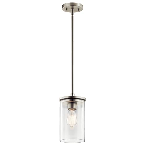 Kichler Crosby Mini Pendant Light Fixture, 1-Light Kitchen Island Pendant with Clear Glass in Brushed Nickel for Kitchen Island or Sink (10.75" x 6"), 43996NI