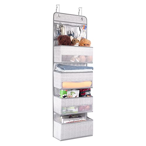 Image of Univivi Door Hanging Organizer Nursery Closet Cabinet Over The Door Organizer with 4 Large Pockets and 3 Small PVC Pockets Door Storage for Cosmetics, Toys and Sundries