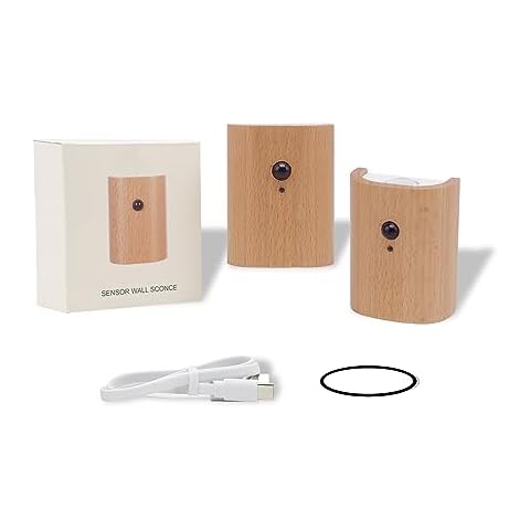 HBGFHG Wooden LED Wall Lamp, Motion Sensor Night Lights, Rechargeable Sconces Wall Light, Lights for Bedroom (White Ash Wood 2PCS) Cover