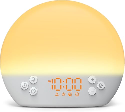 Tageslichtwecker mit 30 Beruhigende Klänge,Lichtwecker Sonnenaufgang 0–100% Dimmbar,Schlaf-Timer,Wake up light Nachttischlampe 12 Farblicht für Kinder,Sunrise alarm clock für Schlafzimmer,Erwachsene