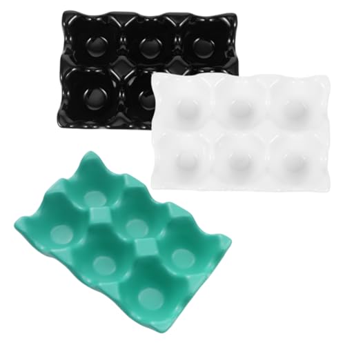 SHOWERORO 3pcs Ceramic Egg Holder Tray Non-slip Storage Compartment for