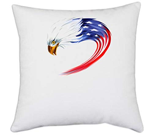 UDNAG White Polyester 'Flag | Eagle American Flag' Pillow Cover [16 Inch X 16 Inch]