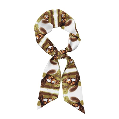 Nut-eating squirrel double-sided long silk scarf - premium ribbon for women's professional wear in spring and summer
