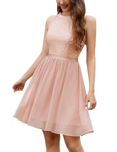 Image of Dressystar Women's Short Sequin Chiffon Halter Homecoming Cocktail Party Dress