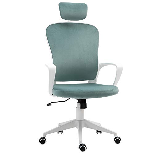Preisvergleich Produktbild Vinsetto Bürostuhl Ergonomischer Drehstuhl mit Armlehne Kopfstütze höhenverstellbar Samt Türkis 63 x 64 x 118-128 cm