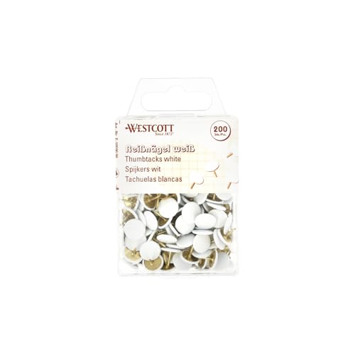 Westcott Reißnägel Weiss 200 Stück | Vorteilspack Reißzwecken mit Kunststoffüberzug | Kopfdurchmesser 10mm | E-10590 00