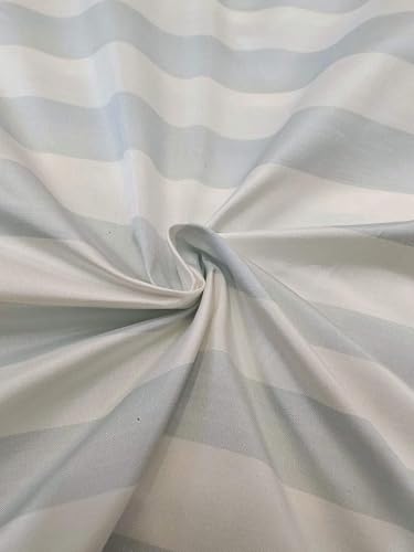 Taffetas de soie rayé 2,5 cm - Blanc/Bleu ciel - Largeur 137,2 cm