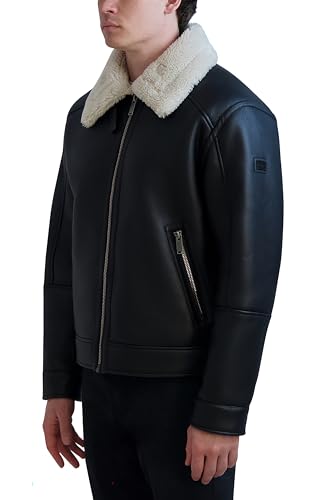 Image of KARL LAGERFELD Men's Karl Lagerfeld Paris Men's Faux Shearling Trim Aviator Jacket