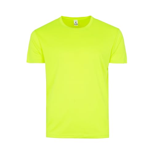 TEXKING Modelo VOLA - Camiseta técnica de Manga Corta - Deporte - Running - Fitness - Pádel - 100% Polyester Pique 135-140 g/m2 para Hombre, Talla L, Color Amarillo Flúor