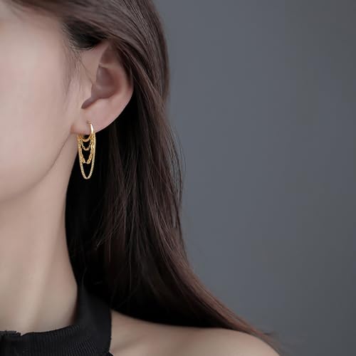 Reffeer Solid 925 Sterling Silver Chain Drop Earrings Hoop for Women Teens Hoop Earrings Tassel Chain Huggie Dangle Earrings2