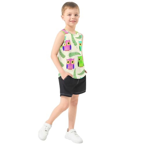 J JOYSAY Cartoon Owl Leaves Beige Boys Tank Top Sleeveless Muscle Shirts Quick Dry Kids T-Shirts 3-15T4