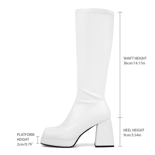 Image of SOVANYOU Black Leather Boots Platform Boots for Women Fashion Square Toe Chunky Block Heeled Boots Side Zip