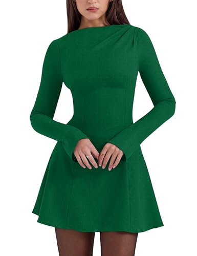 Mini robe sexy à manches longues évasées et col bateau moulante pour femme