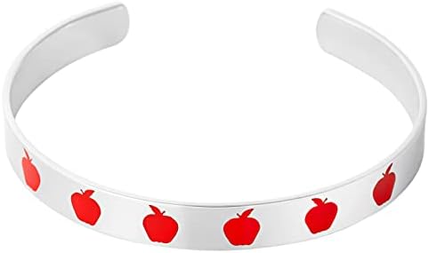 Gloria Duchin Red Apple - Teacher Appretiation Inspirational Stainless Steel Silver Cuff Bracelet Women Personalized Sayings Adjustable Jewelry