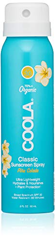 COOLA Organic Sunscreen & Sunblock Spray, Skin Care for Daily Protection, Broad Spectrum SPF 30, Reef Safe, Piña Colada, Travel Size, 2 Fl Oz