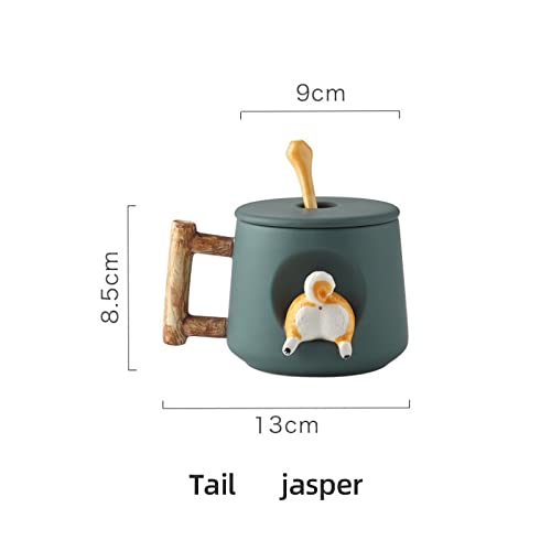 Kubki do kawy kreskówka ceramiczny kubek uroczy 3D Shiba Inu wzór z pokrywką łyżka dziewczyny ulubiony prezent napar mleko herbata para woda pitna kubek do kawy mleka kubek do kawy kubek do kawy mleka (kolor: C)