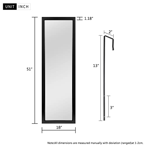 Image of NeuType Full Length Mirror, 51x18 inches, Polystyrene (PS), Modern, Black, Door Mount