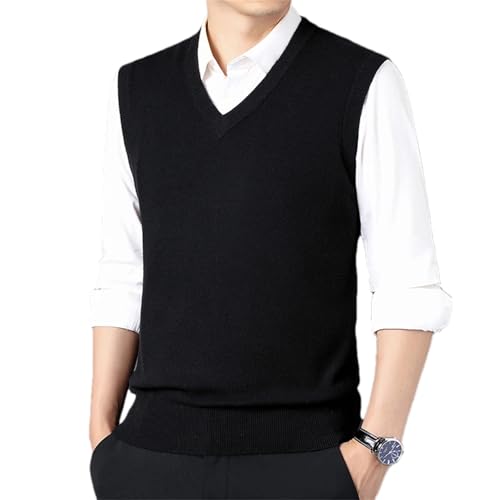 Men's Thickened Wool Knitted Vest Business Casual Solid Color Sleeveless Formal Vest