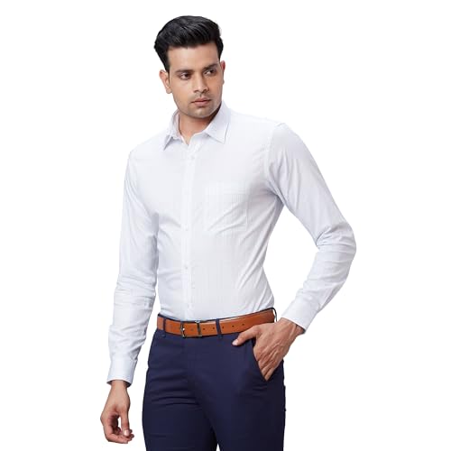 Image of Raymond Men's Pure Cotton Structure Pattern Slim Fit Semi Cutaway Collar Full Sleeve Formal Shirt
