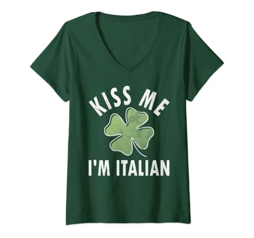 Donna Kiss Me I'm Italian Shirt Funny Saint Patricks Day Maglietta con Collo a V