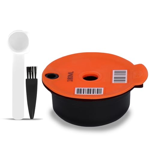 Reusable Coffee Capsules,180ml Refillable Coffee Capsules Pods for Bosch Coffee Machine,Not Easy to Deform Coffee Filters Pods with Slicone Lid Coffee Filter Spoon and Brush