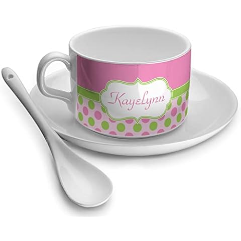 Personalized Pink & Green Dots Tea Cup - Single Cover