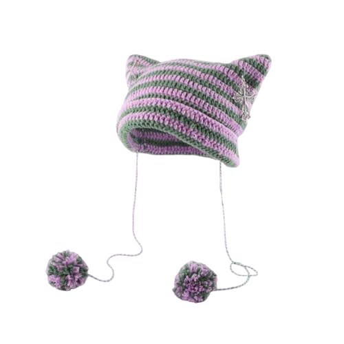 OIXYEY Gorro Y2K para Mujer, Gorro de Punto con Orejas de Gato Kawaii, Estilo Grunge Alternativo EMO Gótico, Accesorio Trendy para Looks Únicos, Festivales y Fiestas Temáticas (1 Unidad)