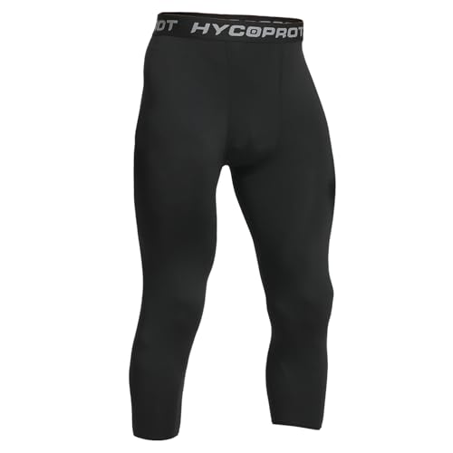 HYCOPROT Mens 3/4 Compression Leggings Athletic Tight Sprots Compression Pants Cool Dry Base Layer Trousers for Running Workout Sports Yoga Basketball