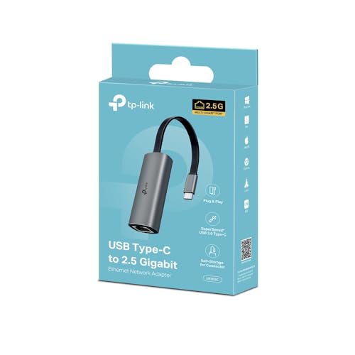 Image of TP-Link UE302C USB Type-C to 2.5 Gigabit Ethernet Network Adapter / RJ45 LAN Wired Adapter for Ultrabook, Chromebook, Laptop, Desktop, Plug & Play, USB 3.0, Sleek Aluminum, Foldable & Portable Design.