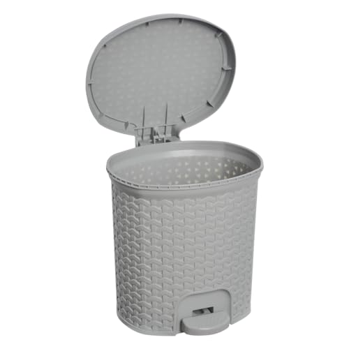 Image of keeeper Multi-Purpose bin with lid, Rattan Design, Capacity 5.5 L, Size 22.5 x 24 x 26 cm, Nordic Grey