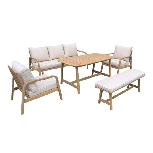sweeek - Conjunto de jardín de 7 plazas de Madera de Acacia, Carnota, Beige, 176x84x74 cm