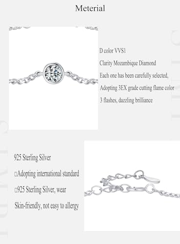 RADIANT MUSE, 925 Sterling Silver Moissanite Bracelet, D Color VVS1 Clarity 0.25Ct, 3EX Cut GRA Certified, Adjustable Chain4
