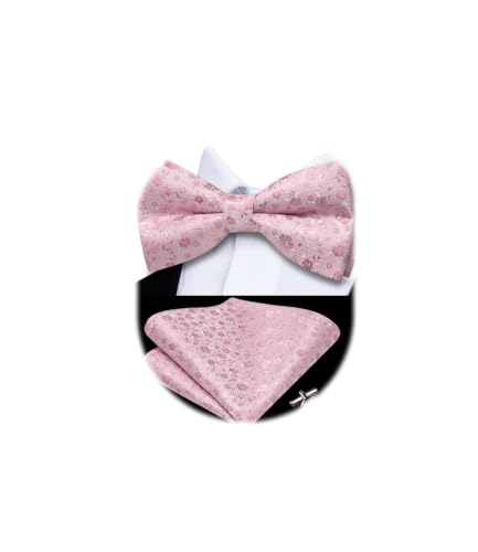 Image of Dubulle Mens Paisley Striped Bowtie Set Pre-tied Bowtie for Men and Pocket Square Set Wedding Business