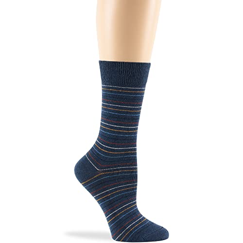 7Bigstars Kingdom Women Cotton Crew Socks - 4 Pack Medium - Striped-Dotted -Polka Dot - Casual-Dress-Sock Size: 9-11, Shoe Size: 5-9, Light Navy #TOP2