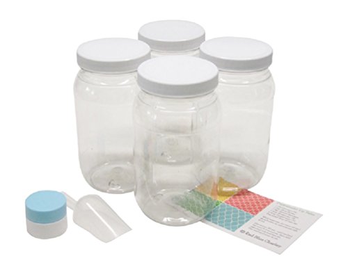 Clear 16 oz Plastic Mason Jars with White Lids (6 pk) with Scoops - PET Round Refillable Containers