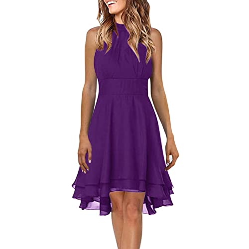 Partykleid Damen Ärmellos Sexy Halter Schulterfrei Chiffon Kleid Hohe...