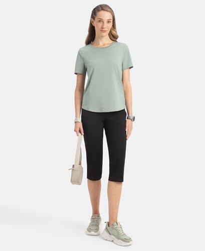Image of Jockey AW88 Women Super Combed Cotton Rich Relaxed Fit Solid Curved Hem Styled Half Sleeve T-Shirt