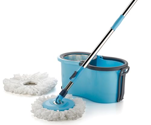 Image of KAVIRA Spin Mop, Easy Wheels & Big Bucket with Microfiber Refills, Floor Cleaning Mop with Bucket, Pocha for Floor Cleaning, Mopping Set (Mop Bucket), Blue
