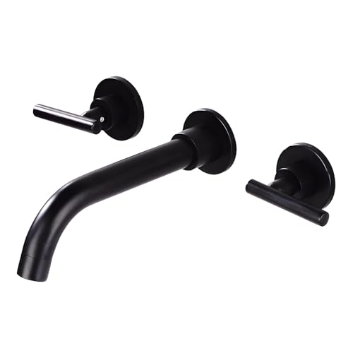 Robinet de salle de bain mural noir 3 trous à double commande - 2