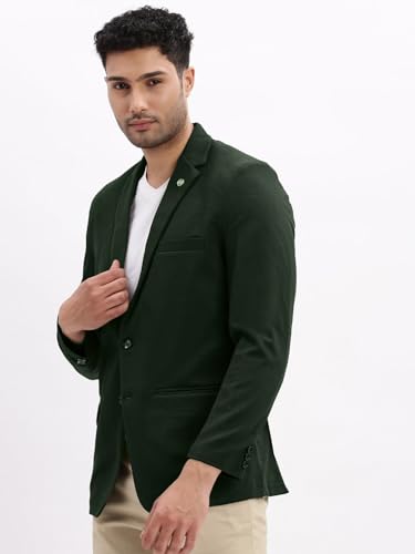 Image of SHOWOFFFF Men Solid Single Breasted Casual Blazer | Notched Lapel Full Sleeves Cotton Blazer for Mens | Slim Fit Regular Length Blazer for Men's
