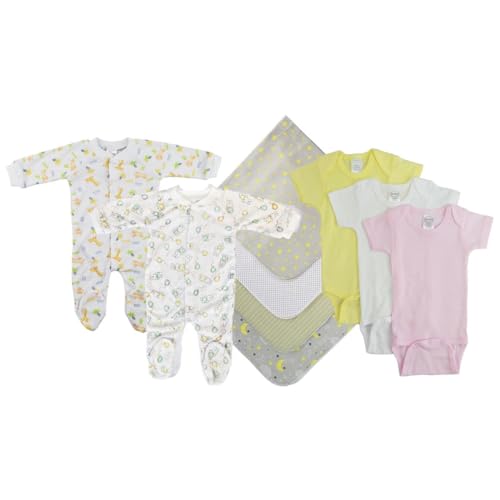 Bambini NC-0550L Unisex Baby 9 Piece Layette Sets White & Yellow - Large