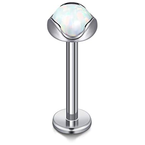 Cizme G23 Titanium Lip Labret Stud Bar 16G Helix Tragus Cartilage Earring Studs 6mm 8mm 10mm with Opal Piercing Internally Threaded Cover