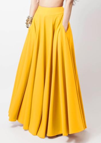 CHARTOU Women High Waisted Maxi Skirt Ruffle Pleated Long Flowy Skirt Boho Swing A Line Skirt with Pockets2