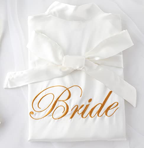 Women's Bride Bridesmaid Robe with Lace Trim Wedding Party Kimono Robes Soft Satin Bathrobe Getting Ready3