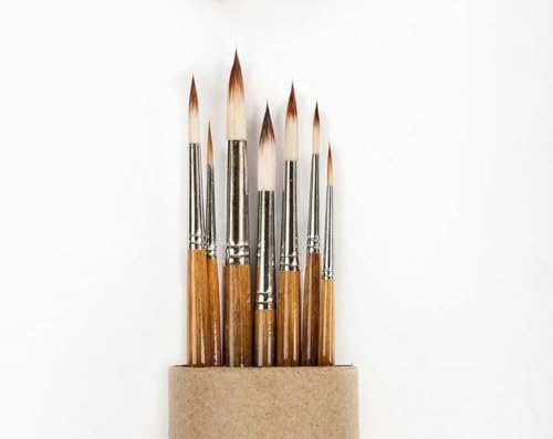 Image of Round Artist Paint Brush Set, Synthetic Hair, Wooden Handle, Sizes 0-12, Set of 7, for Watercolour, Acrylic, Gouache and Oil