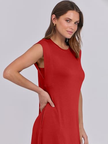 ANRABESS Summer Dress for Women 2025 Maxi Sundresses Casual Cap Sleeve Crew Neck Loose Split Beach Travel Vacation Outfits Red Medium - Image 6