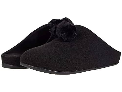 FitFlop Chrissie Pom-Pom Slippers All Black 9 M (B)