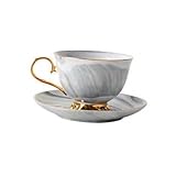 JECOMPRIS Taza De Cerámica Para Leche y Café Con Platillo Diseño De Mármol Para Hogar y Oficina