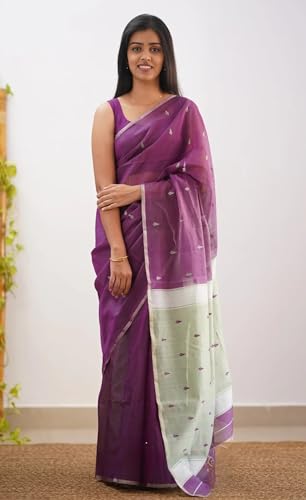 Image of Women's Cotton Woven Soft Sarees With Attach Blouse Piece.